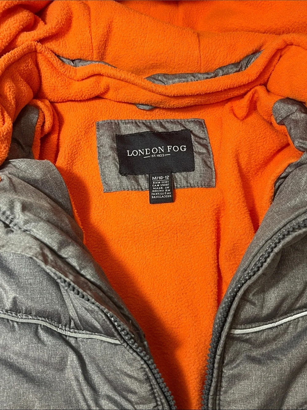 London Fog Kids Active Puffer Jacket Winter Coat Gray & Orange, Size M 10-12